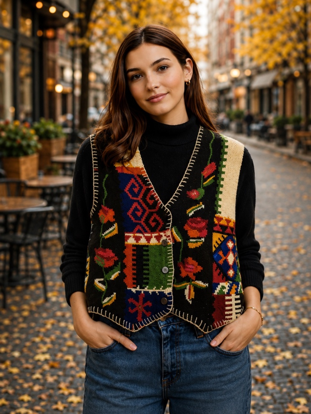 PENDLETON Knock Abouts Vintage Knit Vest M –‎ Multicolor Patchwork Tapestry Folk